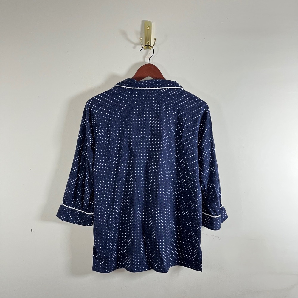 Lauren Ralph‎ Lauren Polka Dot Pajama Set Navy White Cotton Capri Pants Medium - Picture 4 of 8